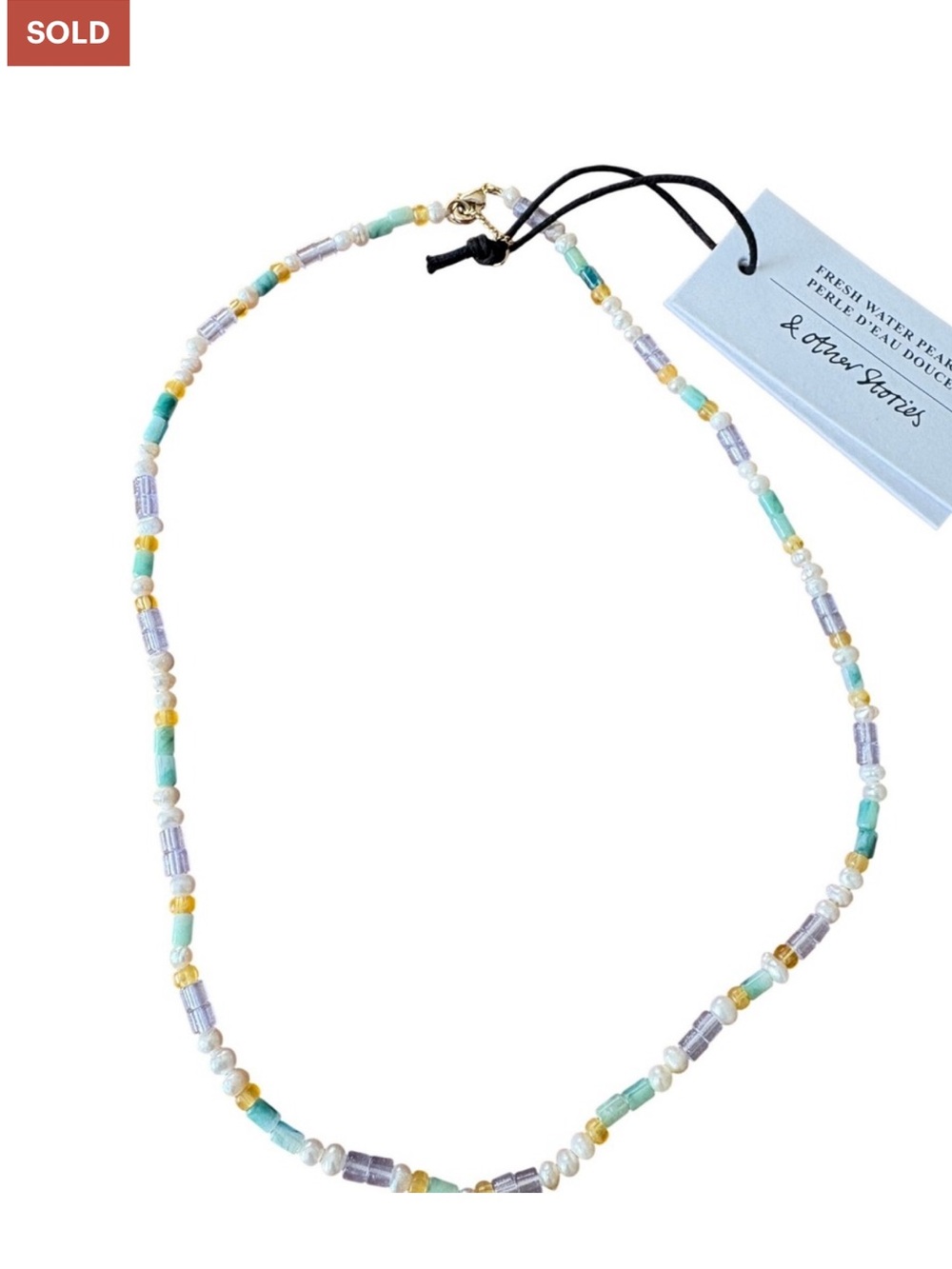 & Other Stories Aqua, Lavender and Gold Beaded Pearl Necklace